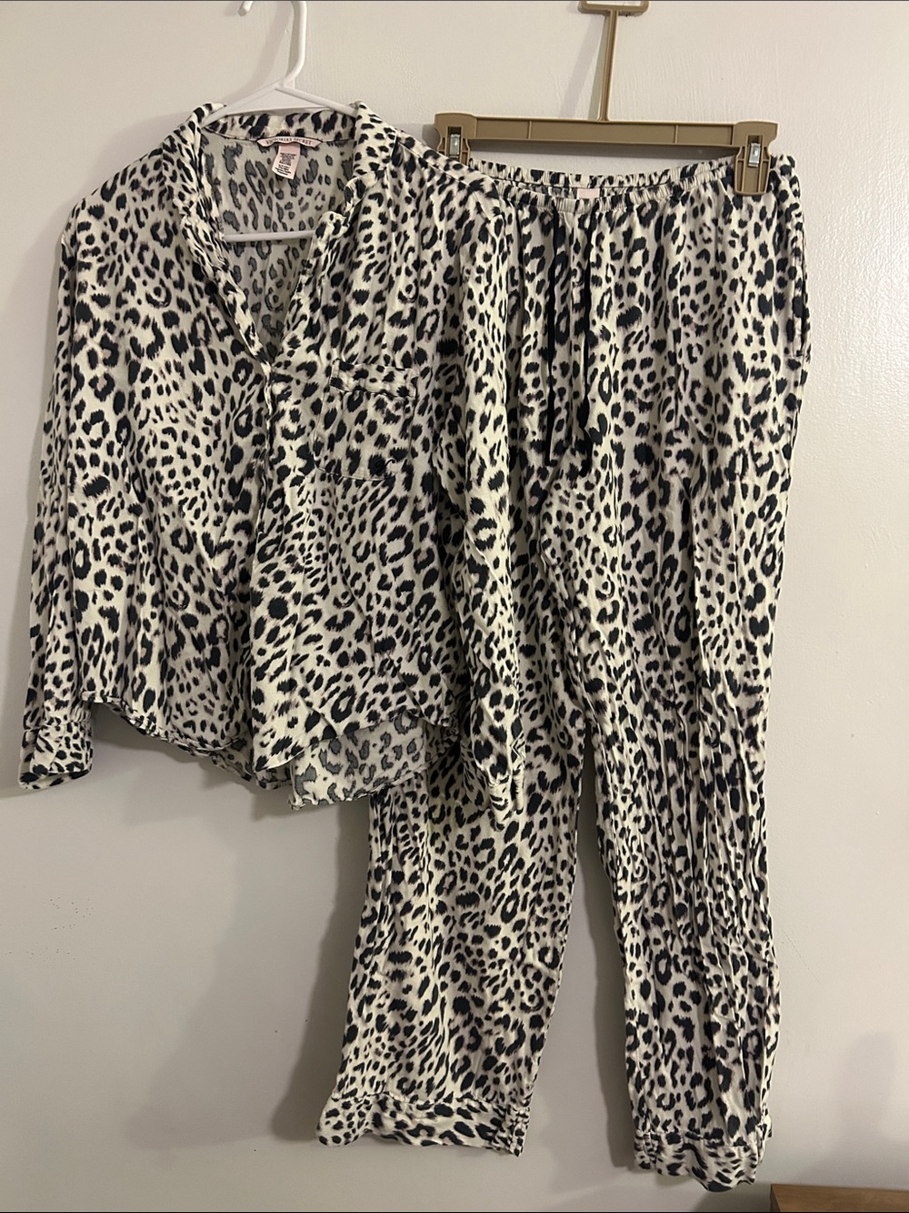Victoria's Secret White and Black Leopard-Print Pajama Set